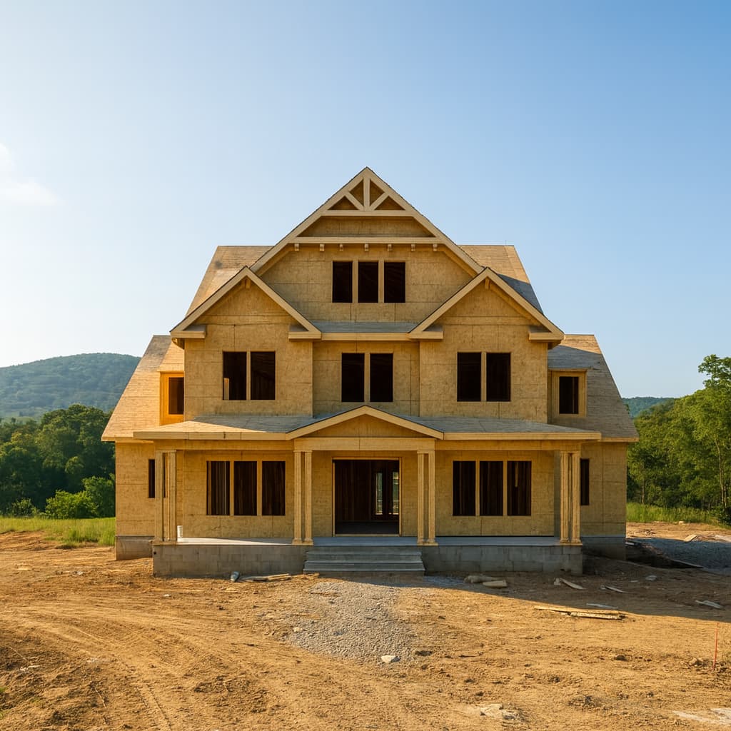 Custom home construction project before completion